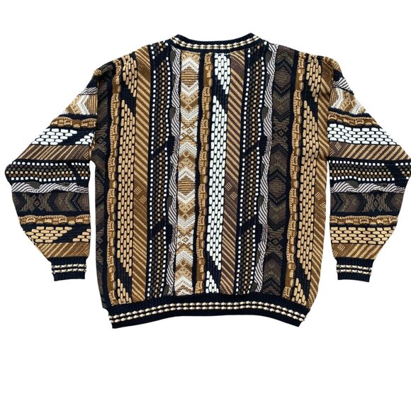 Vintage Protege Collection Stripe Coogi Style Sweater Brown 90s 3D Funky Knit-XL - Picture 9 of 14